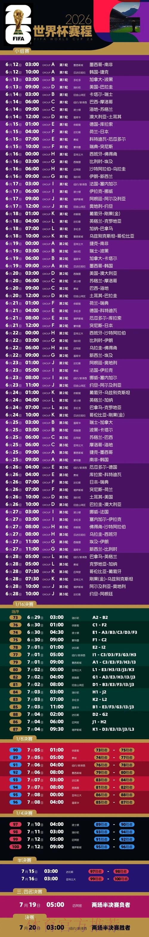 2026年世界杯赛事直播时间及精彩赛程安排